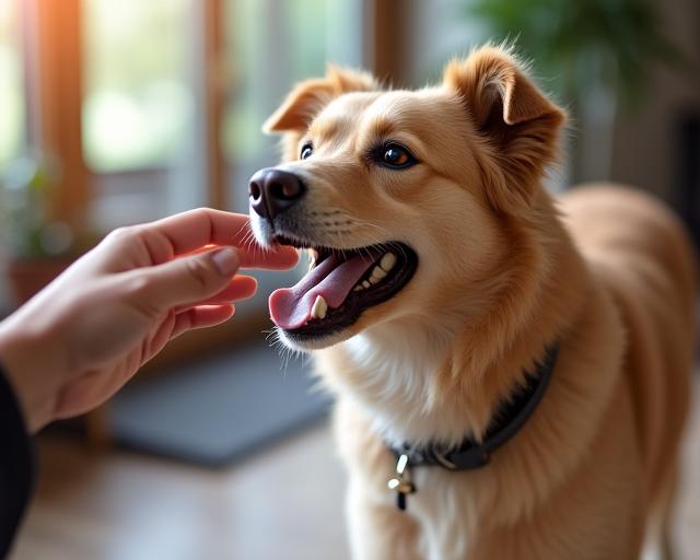 Happy rescue dog in training session